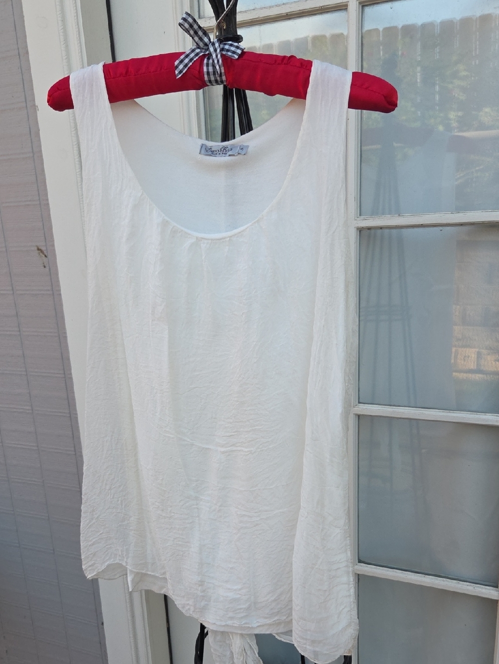 Elena Baldi White Sleeveless Scoop Neck 100% Silk Chiffon Women's Top, Size S